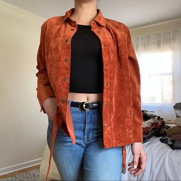 Corduroy Burt Orange Rust Belted Button Down - Picture 15 of 15
